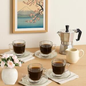 Crown Corning Italy 1980s Dimensions Tempered Glass Octagonal Demitasse Set Of 4